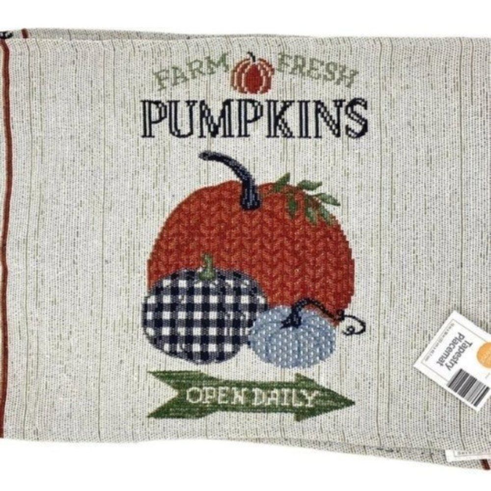 Pumpkin Fall Harvest Tapestry Placemats New - Picture 2 of 11